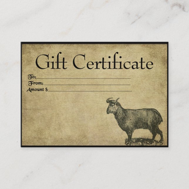 Tarjetas de Certificado de Regalo de Cabra Prim de (Anverso)
