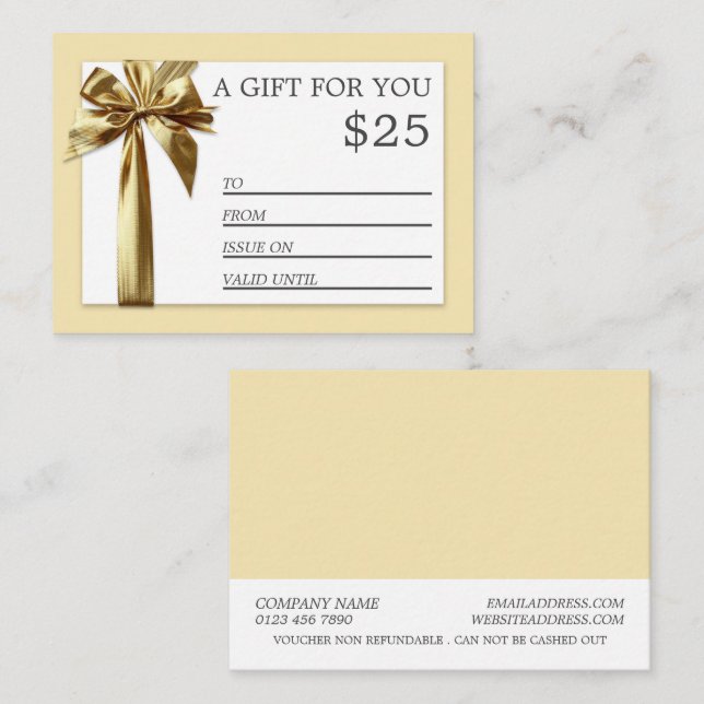 Tarjetas de certificado de regalo de cinta dorada (Anverso / Reverso)
