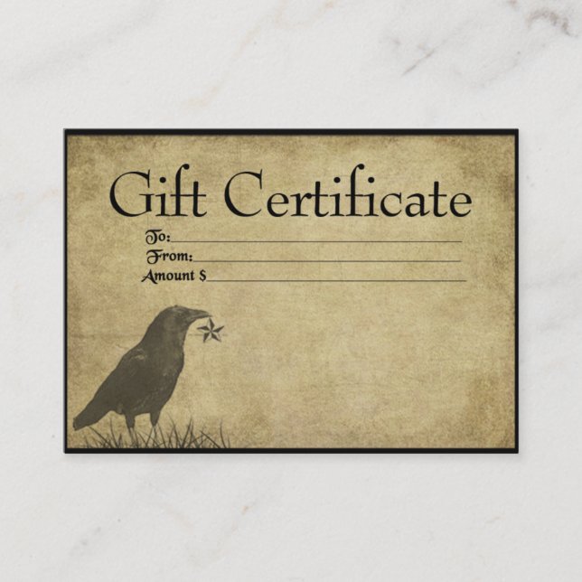 Tarjetas de certificado de regalo de premio Crow & (Anverso)