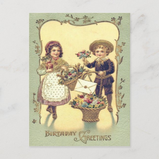 Tarjetas de Cestas de Flores para Niños Lindos (Anverso)