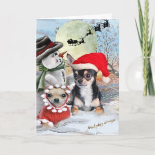 Tarjetas de Chihuahua con muñeco de nieve