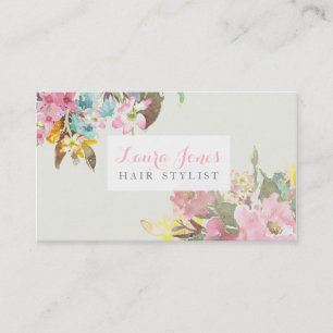 Tarjetas de cita con estilo de pelo floral acuarel