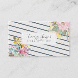 Tarjetas de cita con estilo Floral & Stripes Hair