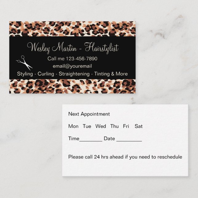 Tarjetas de cita de hairstylist de moda (Anverso / Reverso)