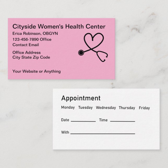 Tarjetas de cita de OBGIN de salud de la mujer (Anverso / Reverso)