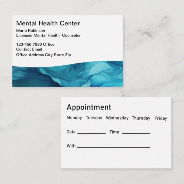 Tarjetas de cita del consejero de salud mental (Anverso / Reverso)
