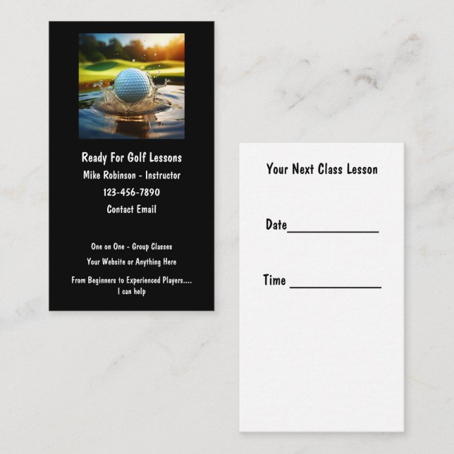 Tarjetas de cita del instructor de golf (Anverso / Reverso)