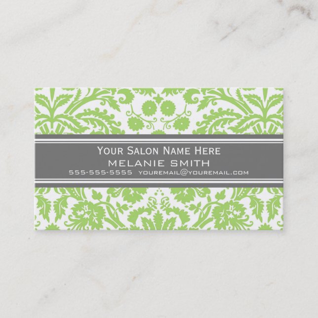 Tarjetas de cita del Salón Lime Gray Damask (Anverso)