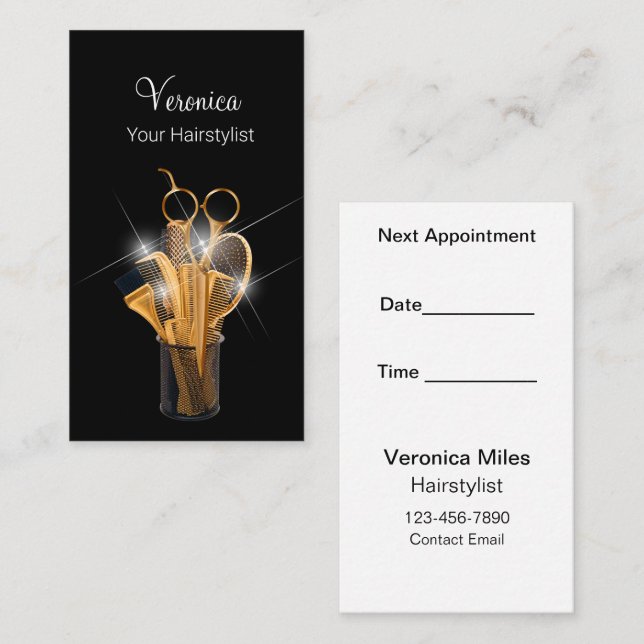 Tarjetas de cita Glitz Glam Beauty Hairstylist (Anverso / Reverso)