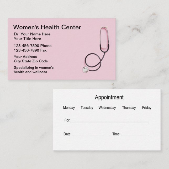 Tarjetas de cita médica para la salud de la mujer (Anverso / Reverso)