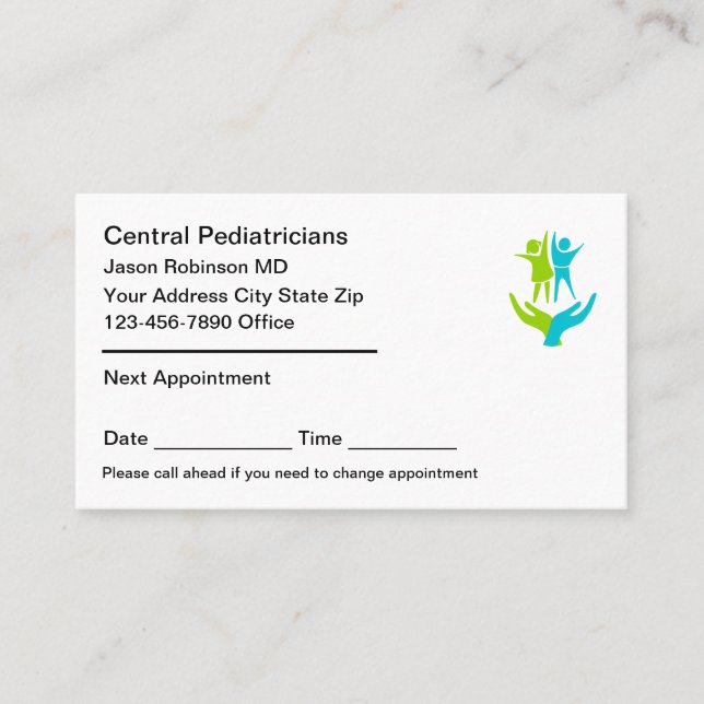 Tarjetas de cita médica para pediatras (Anverso)