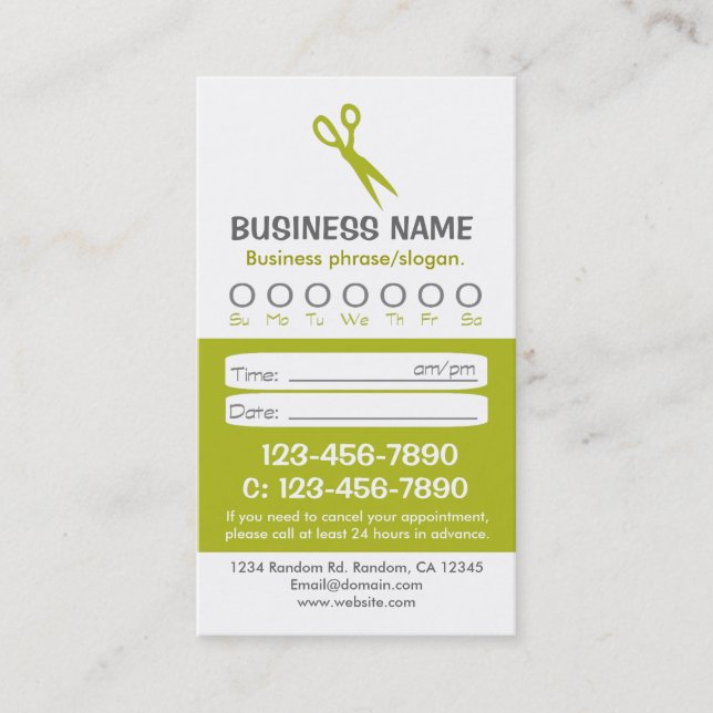 Tarjetas de cita para el cabello blanco y verde pe (Anverso)