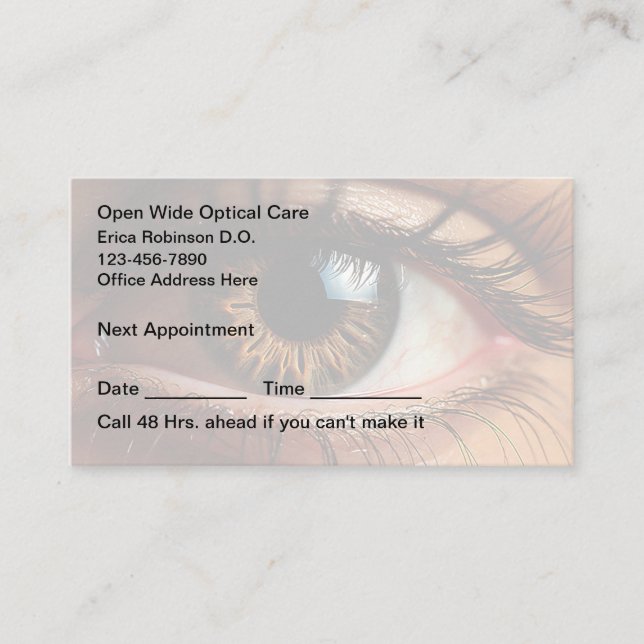 Tarjetas de cita para oftalmólogo Médico ocular (Anverso)