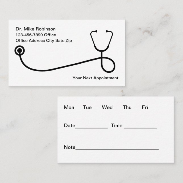 Tarjetas de cita simples de la oficina médica (Anverso / Reverso)
