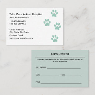 Tarjetas de cita veterinaria de hospital de animal