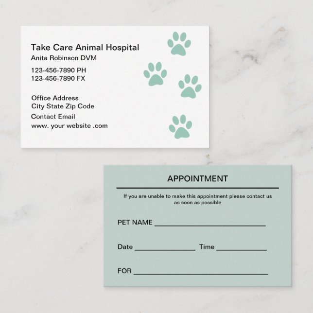 Tarjetas de cita veterinaria de hospital de animal (Anverso / Reverso)