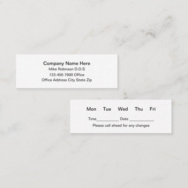 Tarjetas de citas compactas para consultorios dent (Anverso / Reverso)