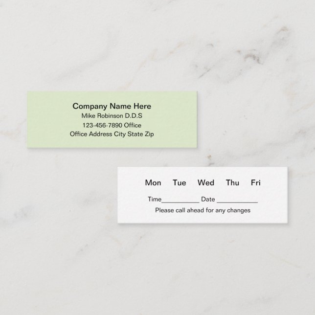 Tarjetas de citas compactas para consultorios dent (Anverso / Reverso)