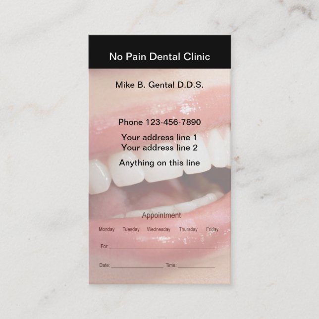 Tarjetas de Citas con el Dentista (Anverso)
