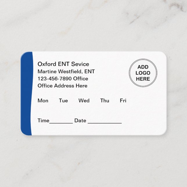 Tarjetas de citas de consultorio de médico de ORL (Anverso)