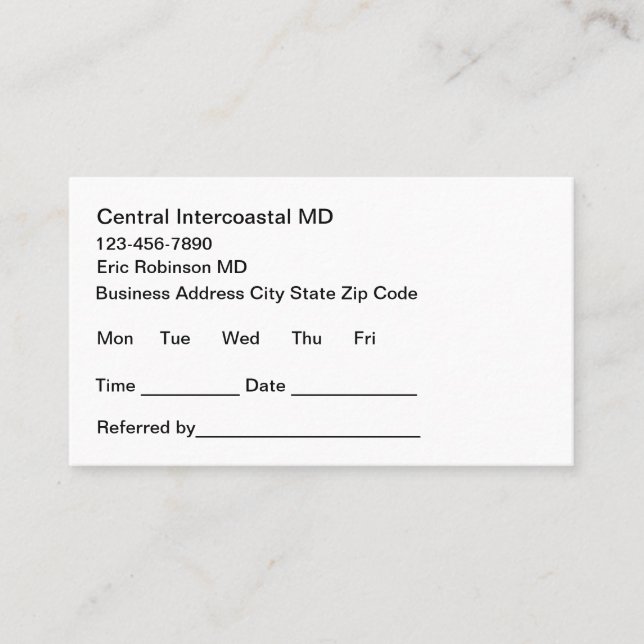 Tarjetas de citas de consultorio médico (Anverso)