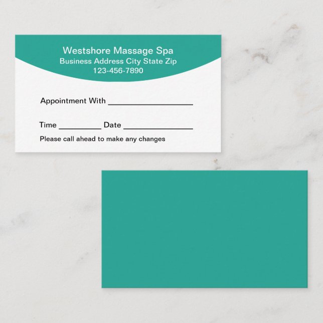 Tarjetas de citas de spa para terapeutas de masaje (Anverso / Reverso)