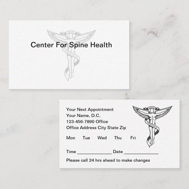 Tarjetas de citas médicas de quiropráctico (Anverso / Reverso)