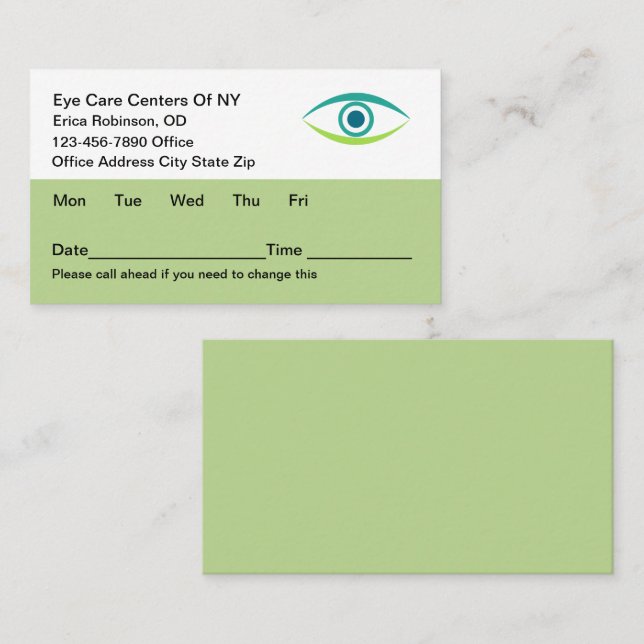 Tarjetas de citas ópticas para Médicos de ojos méd (Anverso / Reverso)