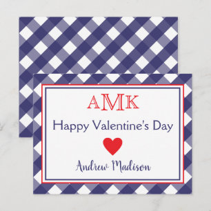 Tarjetas de clase de Gingham Monogram Valentine