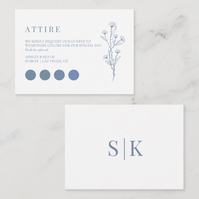 Tarjetas de código de vestimenta de boda (Anverso / Reverso)