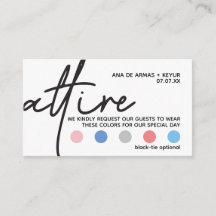 Tarjetas de código de vestimenta para bodas modern