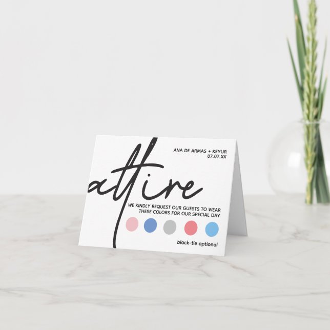 Tarjetas de código de vestimenta para bodas modern (Anverso)