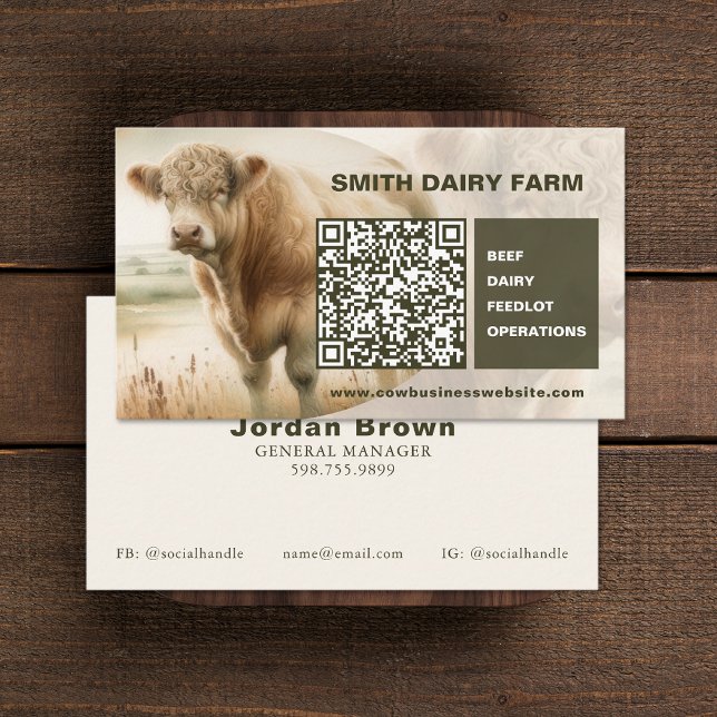 Tarjetas de código QR para empresas vacías (Cow Business QR Code Cards (front and back))