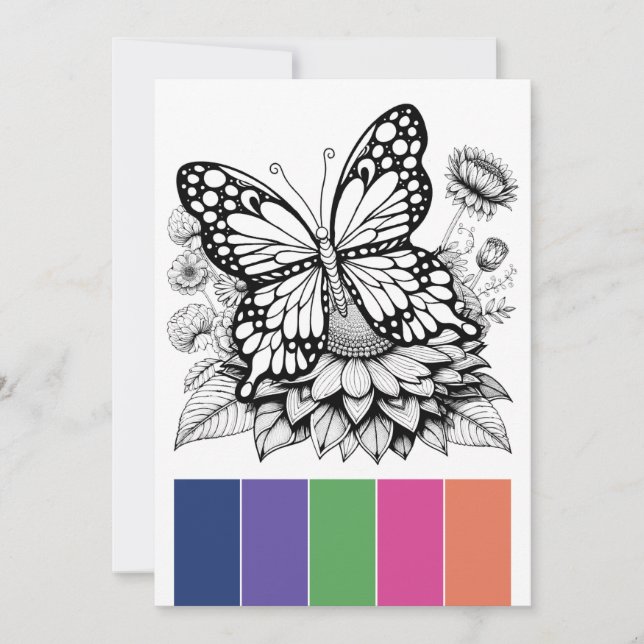 Tarjetas de color para adultos con mariposa de pal (Anverso)