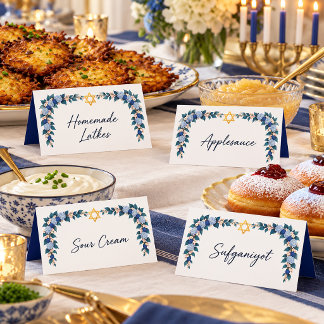 Tarjetas de comida elegantes con flores para Hanuk