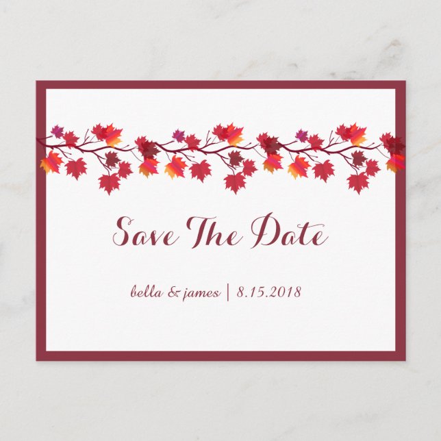 Tarjetas de compromiso de boda de hojas de otoño d (Anverso)