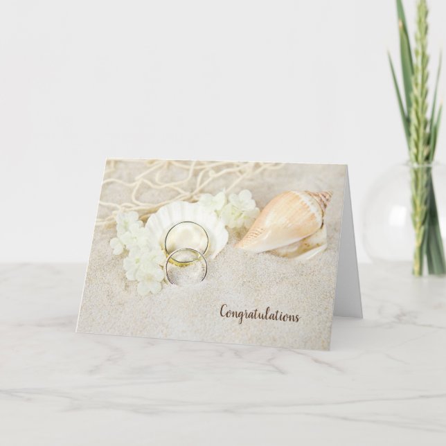 Tarjetas de Conchas y Anillos de Boda (Anverso)