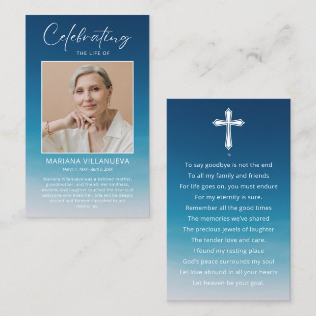 Tarjetas de condolencias con foto de oración de ci (Anverso / Reverso)