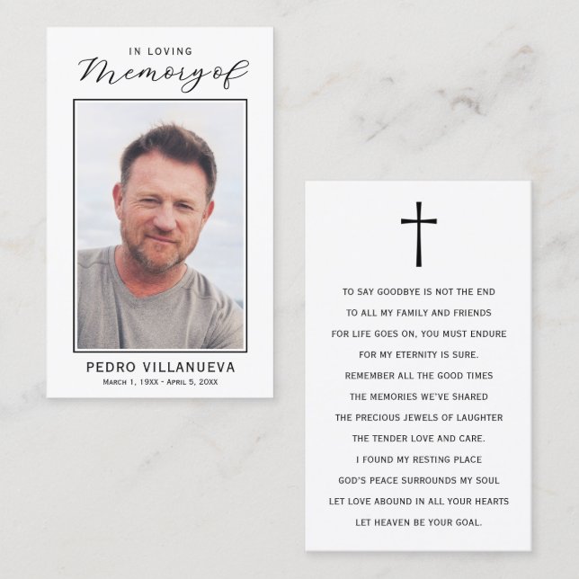 Tarjetas de condolencias con foto y oración fúnebr (Anverso / Reverso)