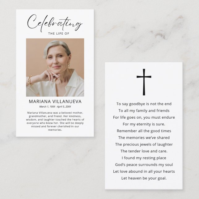 Tarjetas de condolencias con foto y oración simple (Anverso / Reverso)