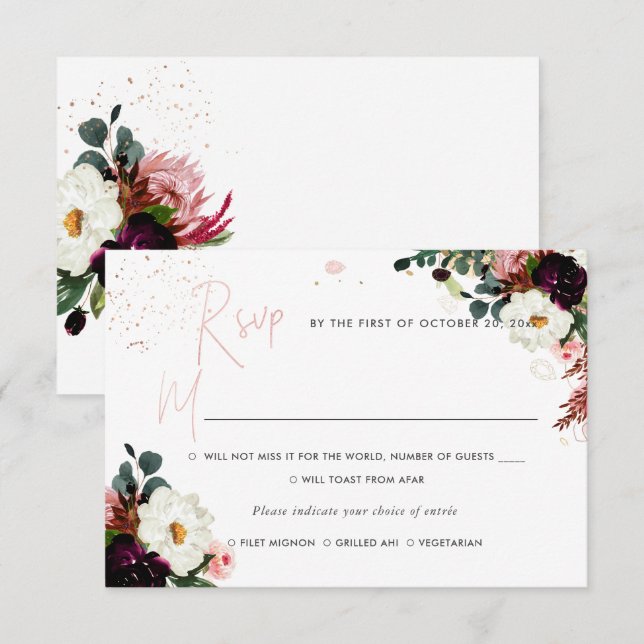Tarjetas de confirmación de asistencia de boda con (Anverso / Reverso)
