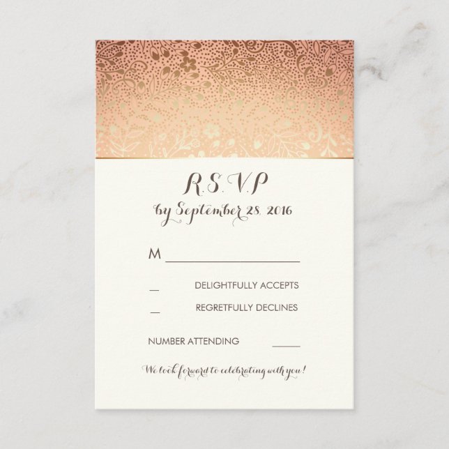 Tarjetas de confirmación de boda con flores dorada (Anverso)