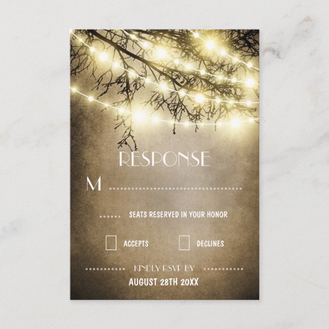 Tarjetas de confirmación de boda de árbol rústico  (Anverso)