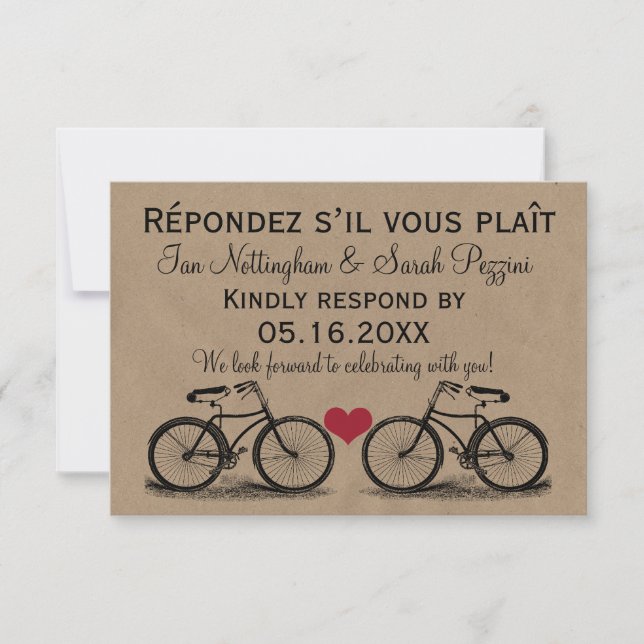 Tarjetas de confirmación de boda de bicicleta vint (Anverso)