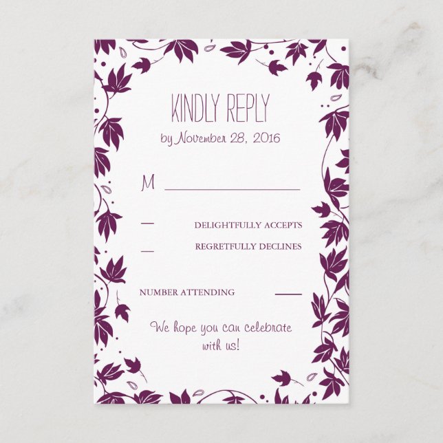 Tarjetas de confirmación de boda de hojas de jardí (Anverso)