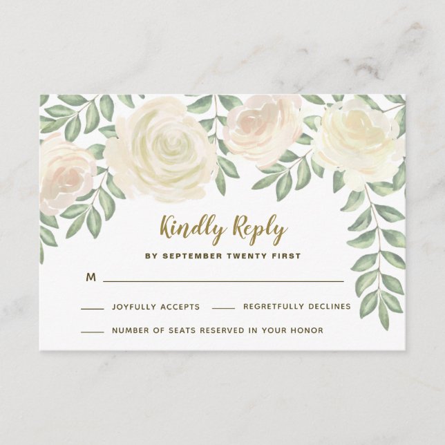 Tarjetas de confirmación de boda floral de champán (Anverso)