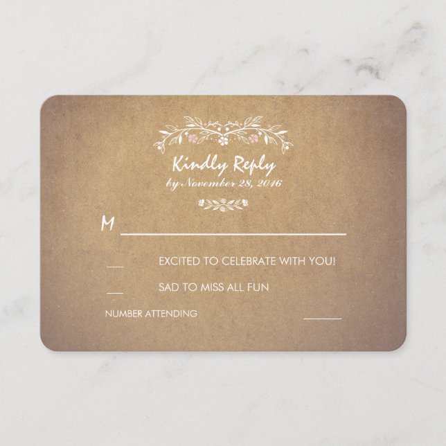 Tarjetas de confirmación de boda rústica floral vi (Anverso)