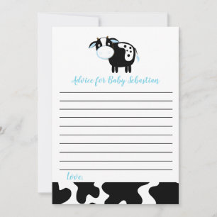 Tarjetas de consejo Baby Shower Blue Dairy Cow Boy