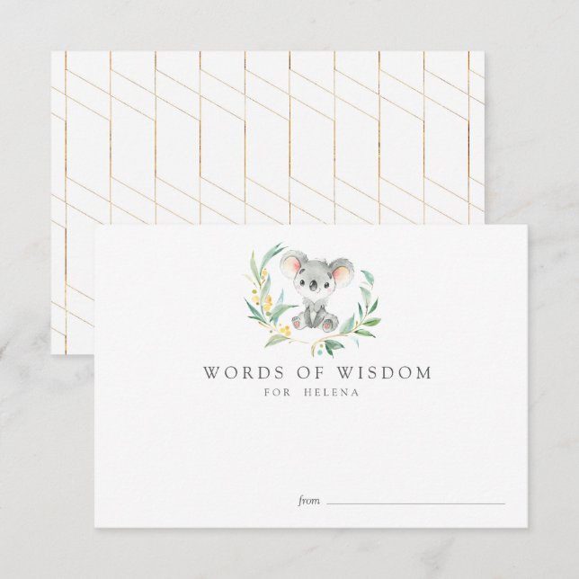 Tarjetas de consejo Baby Shower de Bush Baby Koala (Anverso / Reverso)