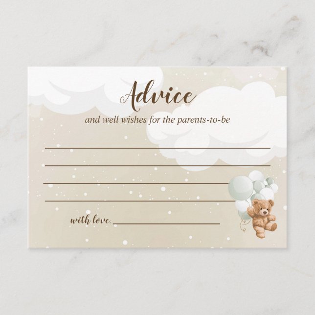 Tarjetas de consejo Baby Shower de Teddy Bear (Anverso)
